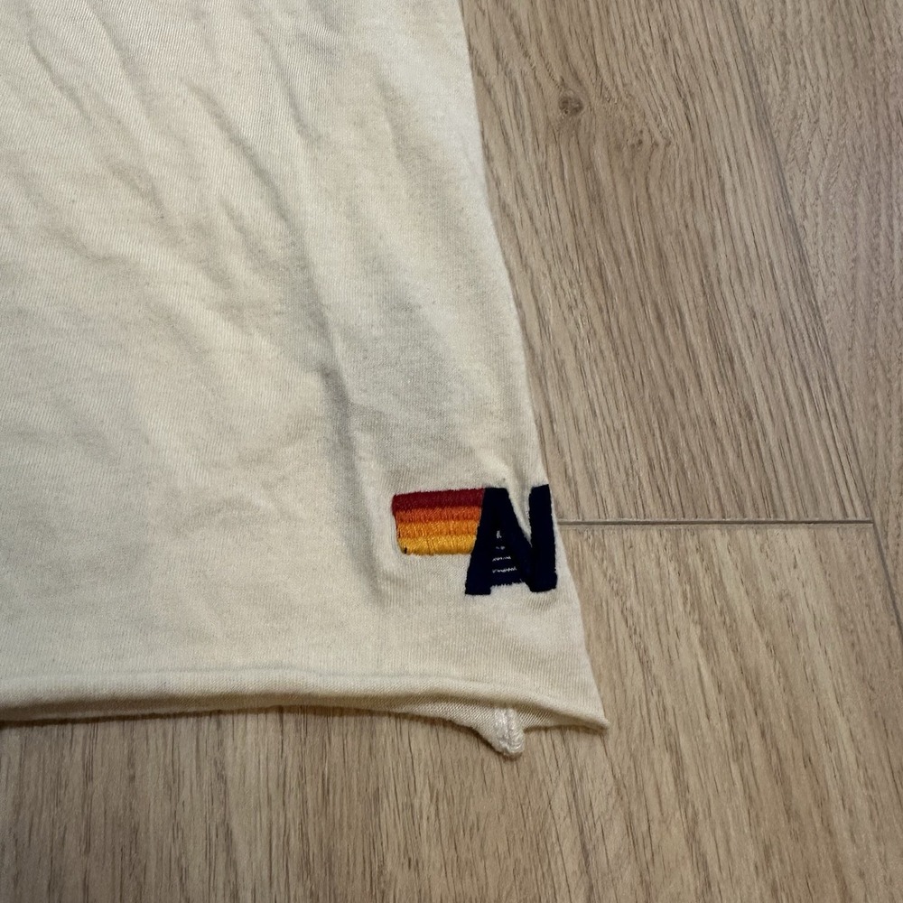 Aviator Nation Womens Ivory Bug Rainbow Boyfriend Tee Logo Graphic Sz XS Cropped - Picture 4 of 7